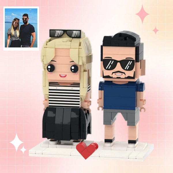 Custom Brick Figures Two Full Body People, Photo Customizable Minifigures, Custom Picture Block Puzzle, Personalised Gift Idea for Boyfriend