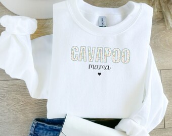 Gepersonaliseerde Cavapoo Dog Lover Sweater, Kleurrijke Pet Owner Sweatshirt, Casual Women Floral Jumper, Custom Tee voor Dog Mama, Cadeau voor Dog Mom