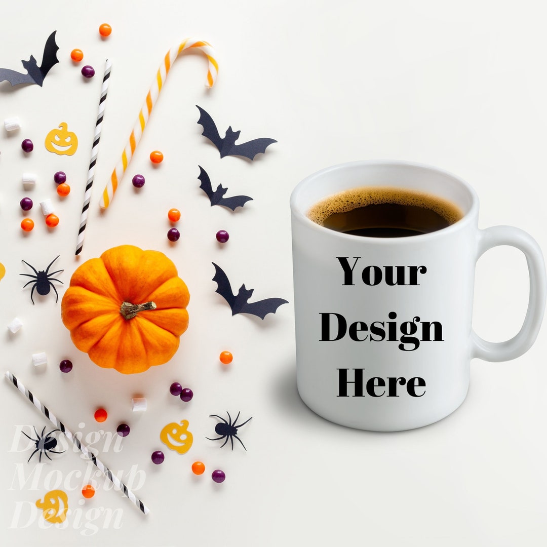 Halloween Themed White Cup Mockup Halloween Coffee Cup Mug Etsy