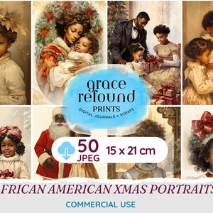 Victorian African American Christmas Portrait Cards | Scrapbooking | Junk Journal | Commercial Use - 50 x 15x21cm  DIGITAL Papers | Big Set