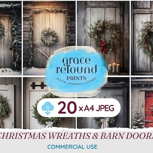Shabby chic Christmas | Rustic Barn doors and Wreaths | A4 DIGITAL Paper | Scrapbooking | Junk Journal | Decoupage | Commercial Use
