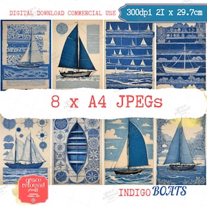Vintage Nautical Boats Print: Dark Blue Marine Ephemera (300 DPI JPEG Digital Download)