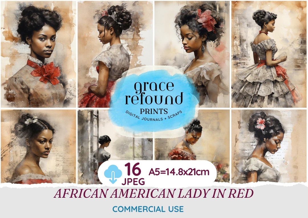 Vintage African American Women Portraits - Set of 16 A5 Digital Papers ...