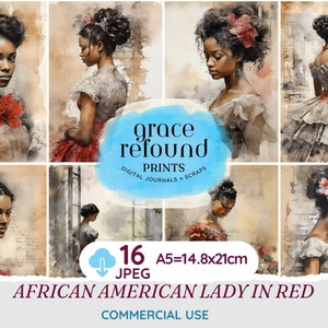 Retratos de mujeres afroamericanas vintage: conjunto de 16 papeles digitales A5 para scrapbooking y Junk Journaling