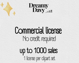May include: Black text on a white background with gold stars in the corners. The text reads "Dreamy Davy...zzz Commercial license No credit required up to 1000 sales 1 license per clipart set"