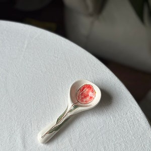 Handmade pottery spoon with tulip, sunflower, hydrangea, wistaria, poppy. Flower ceramic tableware. Birthday, wedding, gift. Tulip