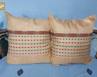 Tussar Silk Cushion Cover: Golden Sheen, Textured Weave