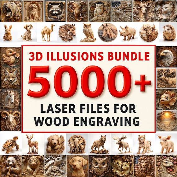 3D Illusions Bundle, Laser Ready PNG and SVG Files for Engraving,Wood Burn Board Coaster Tray Earring Art,CNC,CO2,Lightburn,Glowforge,Xtool