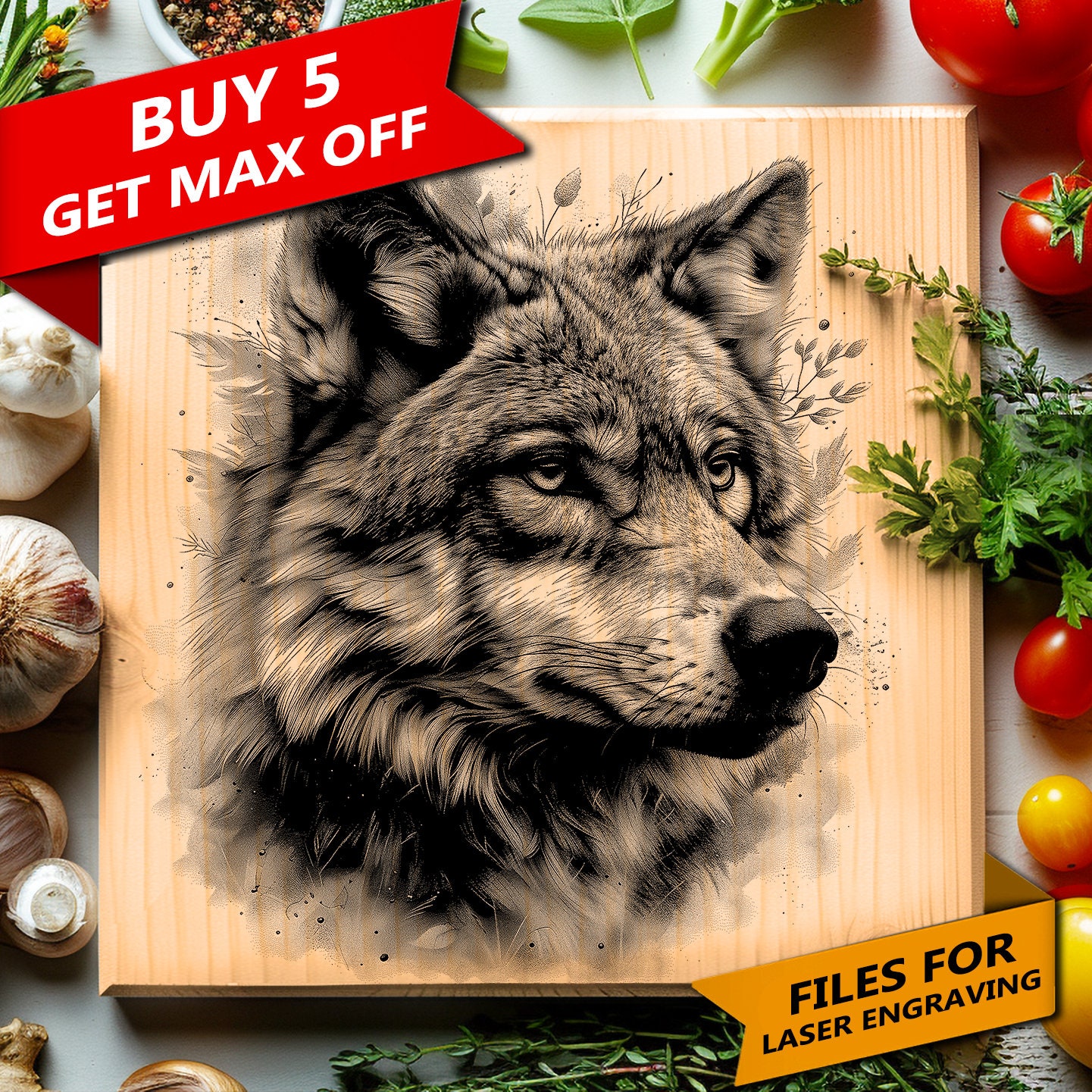 Lot De 4 Dessous De Verre Ronds Avec Loup Sauvage – Motif