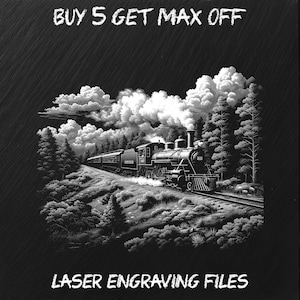 Laser Engraving File PNG, Slate Coaster Board Sign Tray Photo Picture Image, CNC Router, CO2, Lightburn, Glowforge, Xtool, train