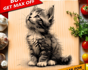 Kitten Engraving Laser Ready Files: Wood Burn PNG (Digital Download)