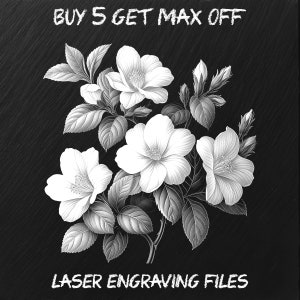 Laser Engraving File PNG, Slate Coaster Board Sign Tray Photo Picture Image, CNC Router, CO2, Lightburn, Glowforge, Xtool, botanical flower