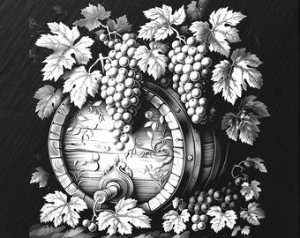 Winery Barrel and Grapes Laser Engraving File (PNG)