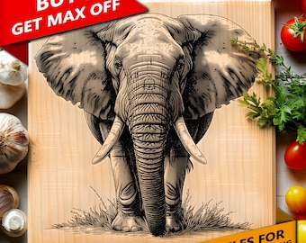 Laser Ready Files for Engraving PNG, Wood Burn Board Coaster Tray Sign Earring Art, CNC, CO2, Lightburn, Glowforge, Xtool, African elephant