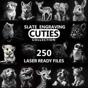 Cuties collection, Cute animals, Bundle, Laser Ready PNG Files Engraving, Slate Board Coaster Tray Art, CNC, CO2, Lightburn, Glowforge,Xtool