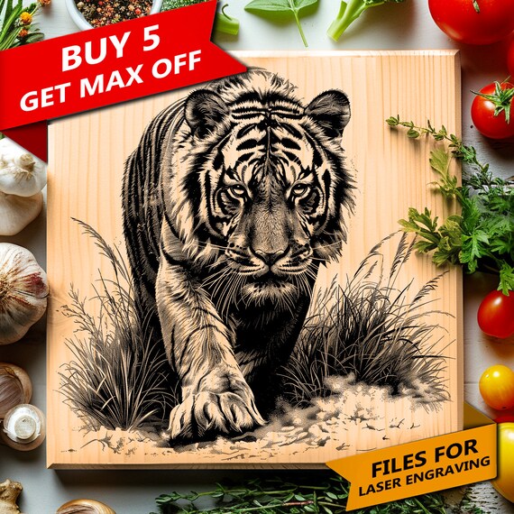 Siberian Tiger Laser Engraving Files: Wood Burn Art (PNG)