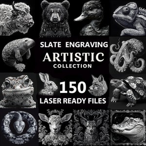Artistic collection, Bundle, Laser Ready PNG Files for Engraving, Slate Board Coaster Tray Art, CNC, CO2, Lightburn, Glowforge, Xtool