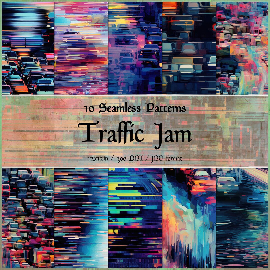 Glitch Art Traffic Jam Seamless Patterns, Digital Paper, Scifi Patterns ...
