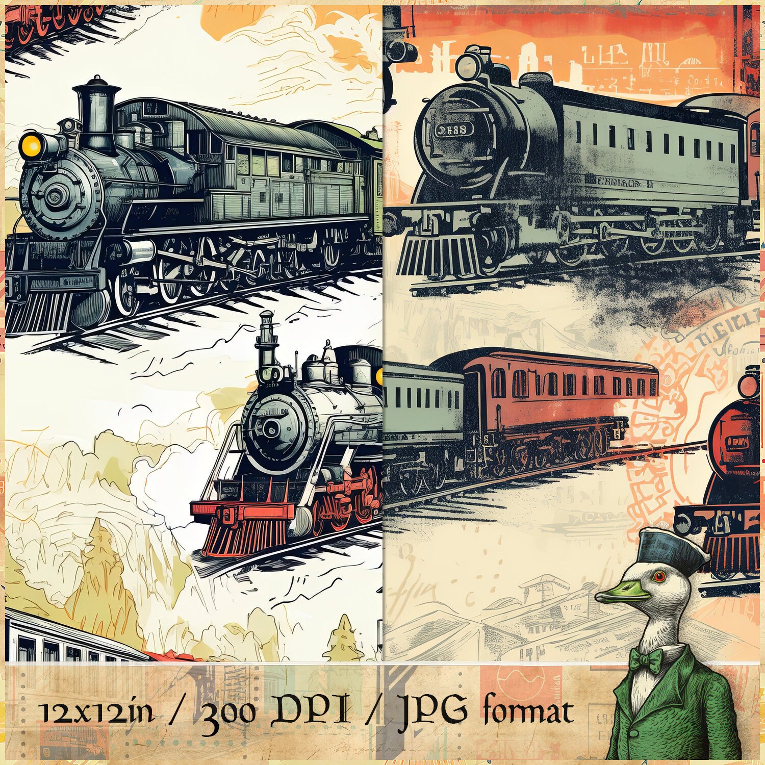Stamp Train Seamless Patterns, Digital Paper, Stamp Patterns, Printable ...