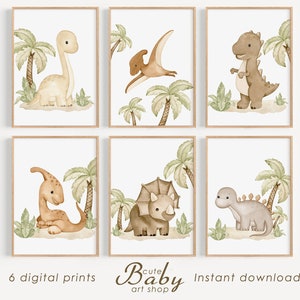 Dinosaurier Prints, neutrale Dino Wandkunst, Kinderzimmer Dekor, Dinosaurier Poster zum Ausdrucken, niedlicher Dino Print, Baby Boy Print