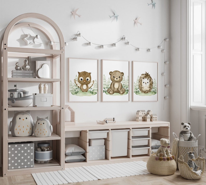 Woodland Animals Prints, Forest Animals Poster, Neutral Nursery Decor ...