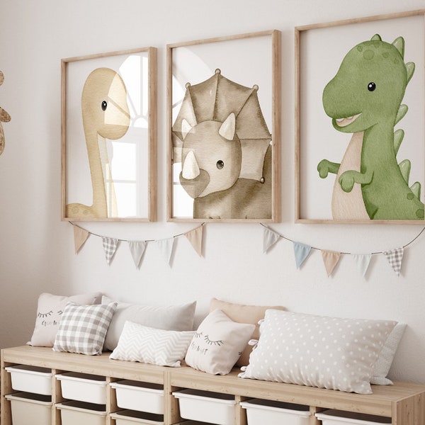 Dinosaurs prints, neutral dino print, nursery decor, baby boy room poster, printable wall art