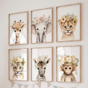 Safari Tiere Druck, Kinderzimmer Bild, Safari Tiere Druck, Mädchen Bild, Druckbare Wandkunst