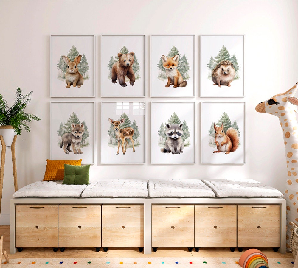 Woodland Nursery Prints, Forest Animal Prints, Baby Animas Wall Art ...
