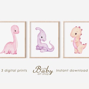 Dinosaurier Drucke, rosa Dino Poster, Kinderzimmer Dekor, druckbare Wandkunst, Mädchenzimmer Dekor, niedliche Dinosaurier Druck