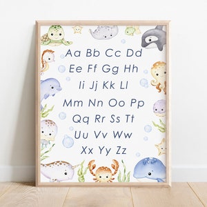 Alphabet print, nautical ABC poster, educational prints, nursery decor, printable wall art