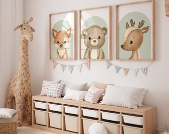 Woodlans animals nursery prints, forest animals print, cute animals poster, printable wall art