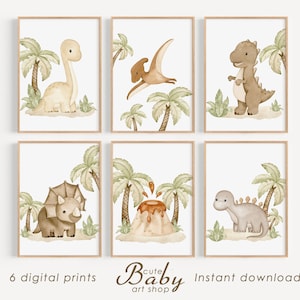 Dinosaurier Prints, neutrale Dino Wandkunst, Kinderzimmer Dekor, Dinosaurier Poster zum Ausdrucken, niedlicher Dino Print, Baby Boy Print