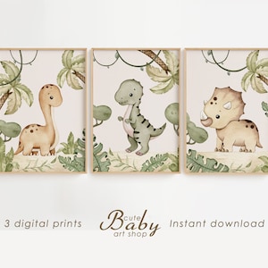 Dinosaur prints, neutral dinosaur print, trex print, nursery decor, boy room wall art, dinosaurs wall art