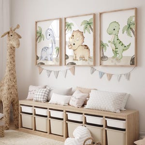 Lot de 3 impressions de dinosaures, impression de dinosaures neutres, impression de dinosaures, décoration de chambre d'enfant, affiche de chambre de bébé, art mural imprimable
