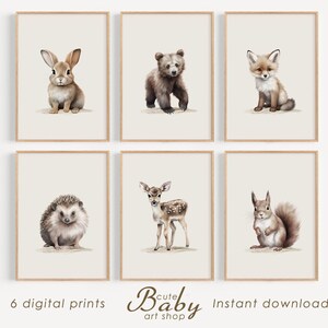 Woodland nursery prints, forest animals prints, baby animal wall art, neutral nursery prins, printable wall art