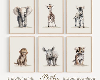 Safari kinderkamer decor, safari dieren prints, baby safari dieren, jungle thema decor, afdrukbare muurkunst