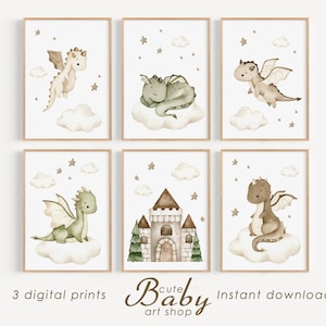 Dragons prints, boys room decor, cute dragon poster, neutral nursery decor, printable wall art