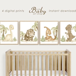 Impresiones de dinosaurios, arte de pared de dinosaurios neutros, decoración de guardería, póster de dinosaurios imprimible, lindo estampado de dinosaurios, estampado de bebés