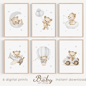 Teddy bear print, baby boy prints, nursery decor, cute bear poster, printable wall art