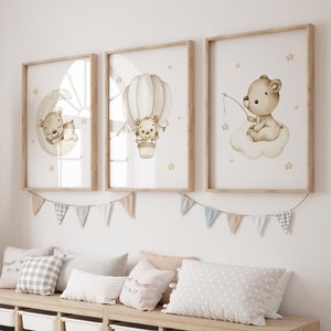 Teddy bear prints, neutral nursery decor, cute bear poster, printable wall art