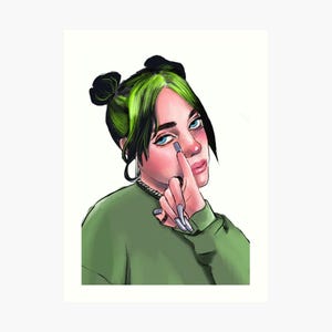 Fanart di Billie Eilish, un'illustrazione ispirata al suo stile unico, pensata per i fan del pop alternativo.