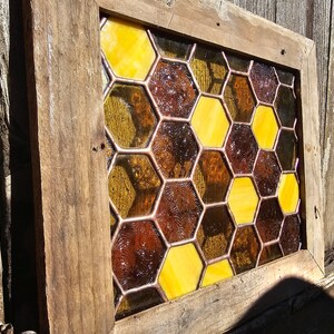 Stained Glass Honeycomb in Wooden Frame