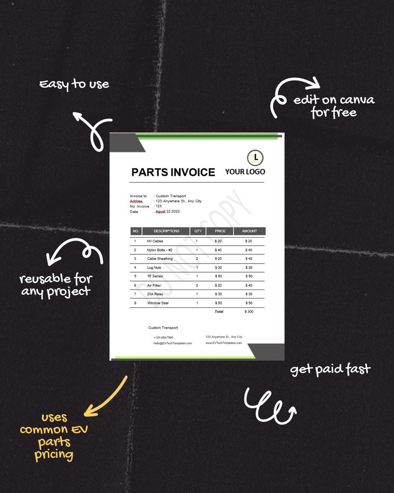 EV Parts Invoice Template CANVA Template Word Excel Etsy EV Parts Invoice Template CANVA Template Word Excel Etsy