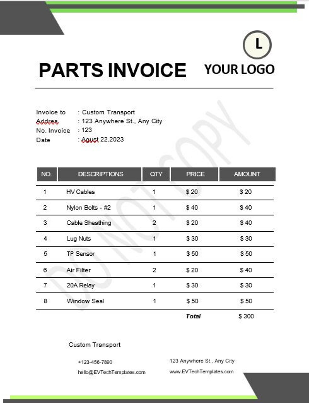 EV Parts Invoice Template CANVA Template Word Excel Etsy EV Parts Invoice Template CANVA Template Word Excel Etsy