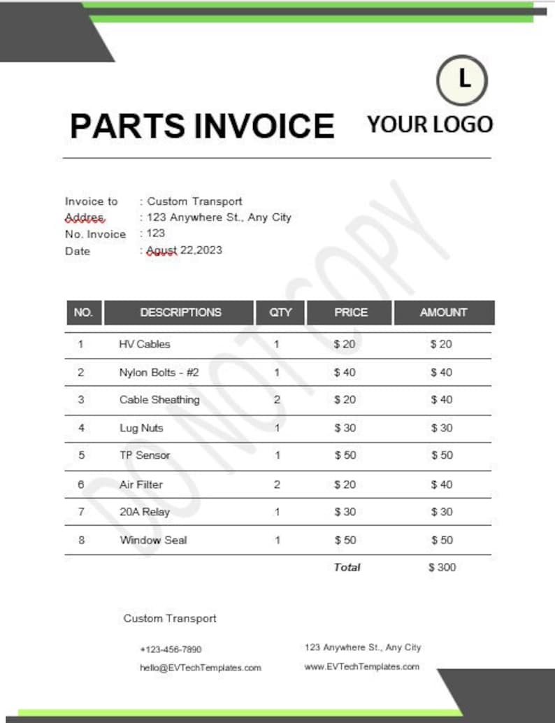 EV Parts Invoice Template CANVA Template Word Excel Etsy EV Parts Invoice Template CANVA Template Word Excel Etsy