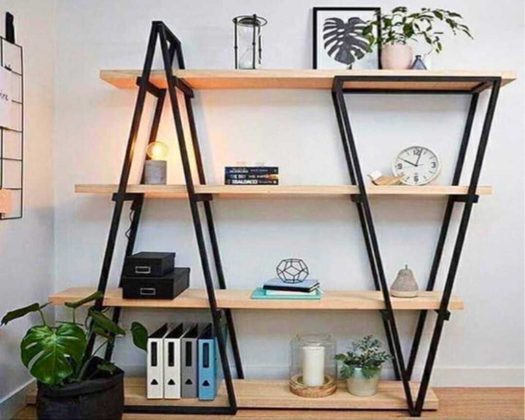 Custom Bookshelf Triangle Bookcase Aesthetic Home Decor Mid Etsy
