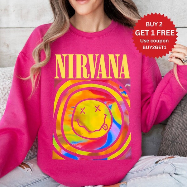 Nirvana Sweatshirt, Nirvana Smile Face Crewneck Sweatshirt, Nirvana, Nirvana Roze Sweatshirt, Trendy Roze Sweatshirt, Cadeau voor meisjes