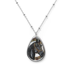 Black Horse Stained Glass-Looking Oval Necklace, Black Horst Pendant, Horse Lover Gift, Horse Jewelry, Equestrian Necklace Gift for Anyone