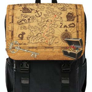 Treasure Map Adventures Sac à dos unisexe décontracté à bandoulière, accessoire de voyage amusant, sac à dos à bandoulière Treasure, cadeau pour un aventurier, sac à dos