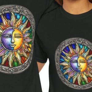 The Sun and The Moon Faux Stain Glass Look T-Shirt, Celestial Gift, Astrology Lover Shirt Gift, Star Gazing Enthusiast T-Shirt, Sun Moon